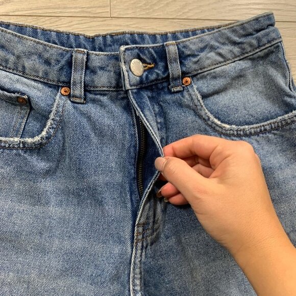 CHEAP MONDAY Ally Blue Gem High Waist Raw Hem Ankle Straight Jeans - Picture 7 of 16